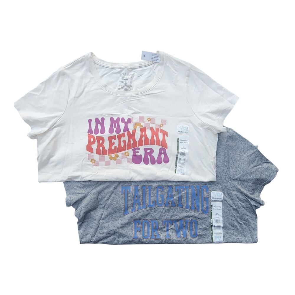 Time and Tru Maternity Graphic Tee 2-Pack Sz XL NWT Pregnant Tailgating for Two